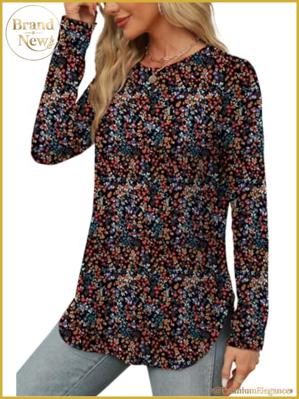 Long Sleeve Tunic Tops for Women Loose Fit Crewneck Basic Shirts - Picture 2 of 6